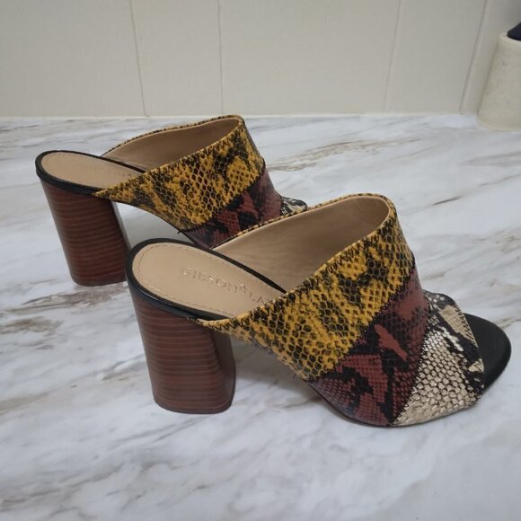 Gibson Latimer | Snakeskin  Leather Chunky Heels Peep Toe Mule Slide | Size 8.5 - Picture 3 of 9